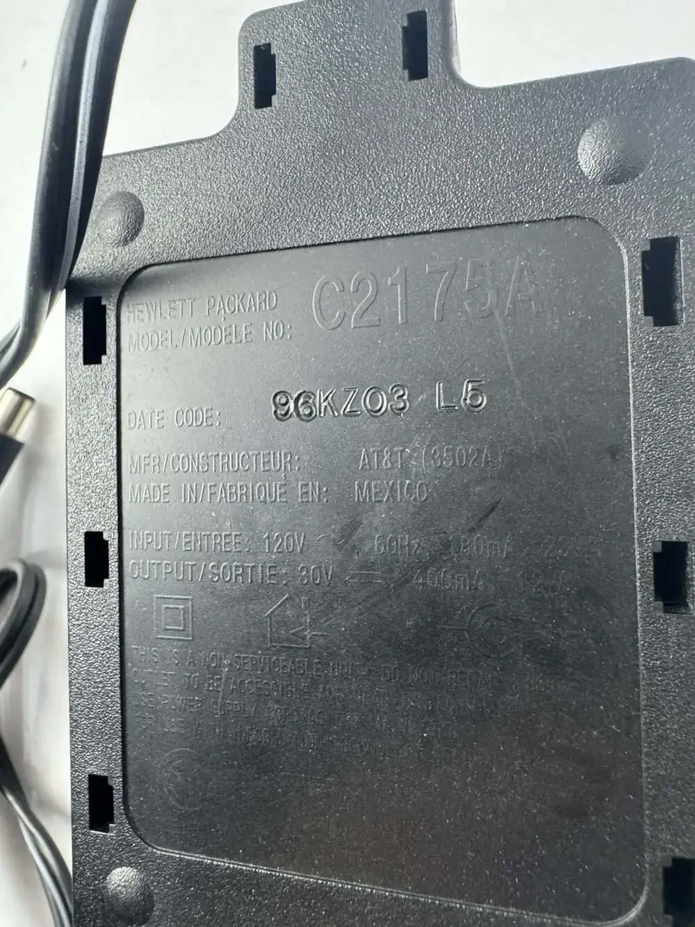 Hewlett Packard C2175A AC Power Adapter 30V 400mA